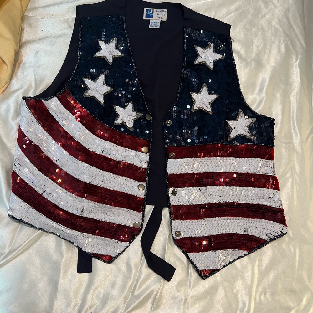Patriotic Sequin Vest with Stars and Stripes